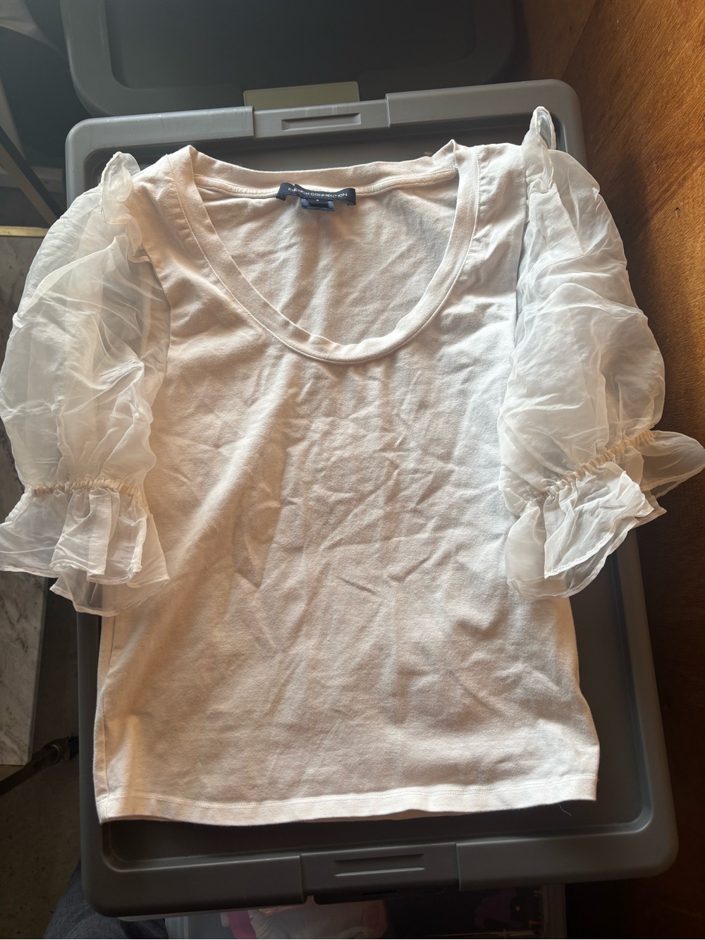 Sheer Puff Sleeve White Women's Top